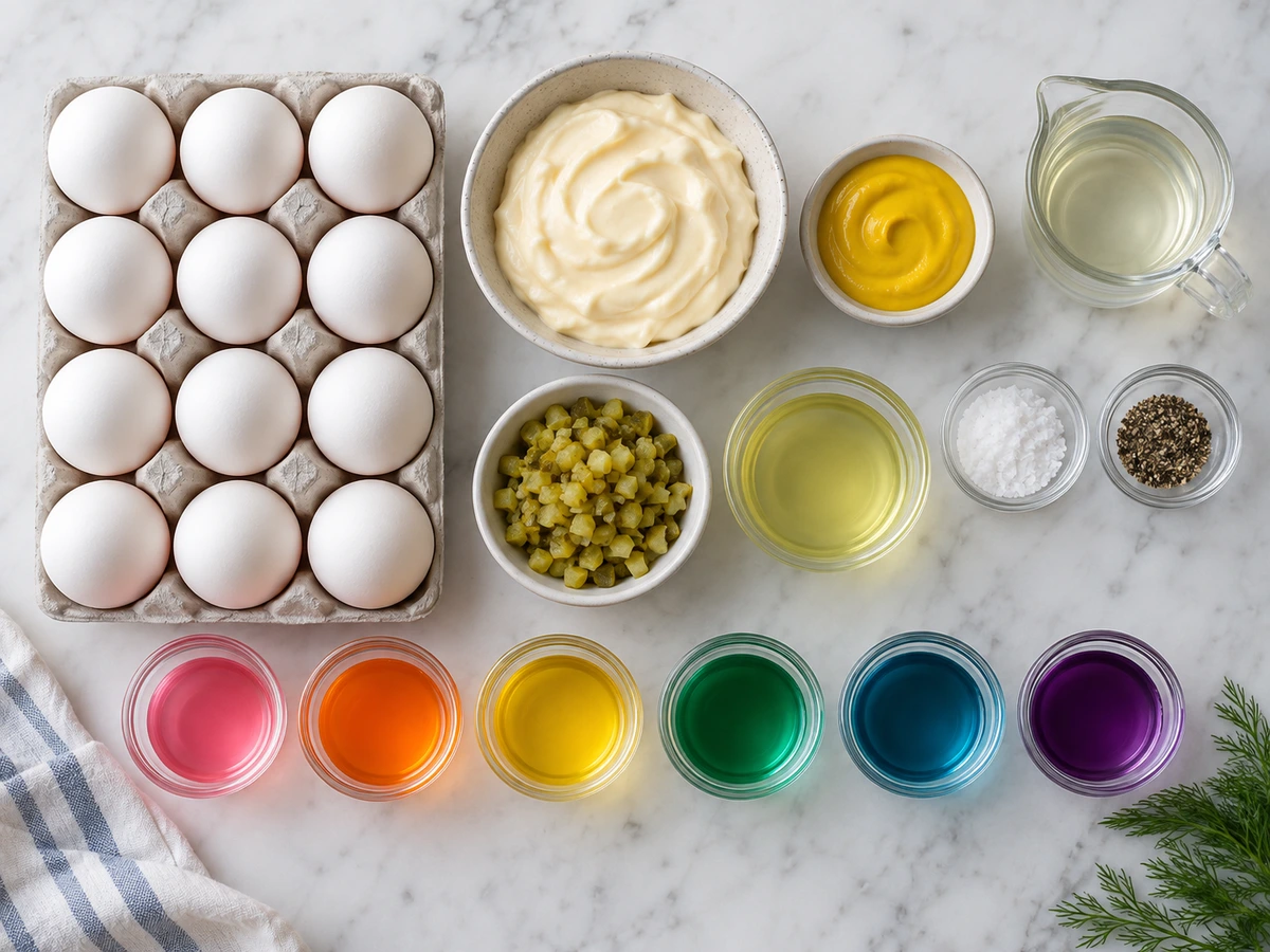 Exact measured ingredients for Colored Deviled Eggs