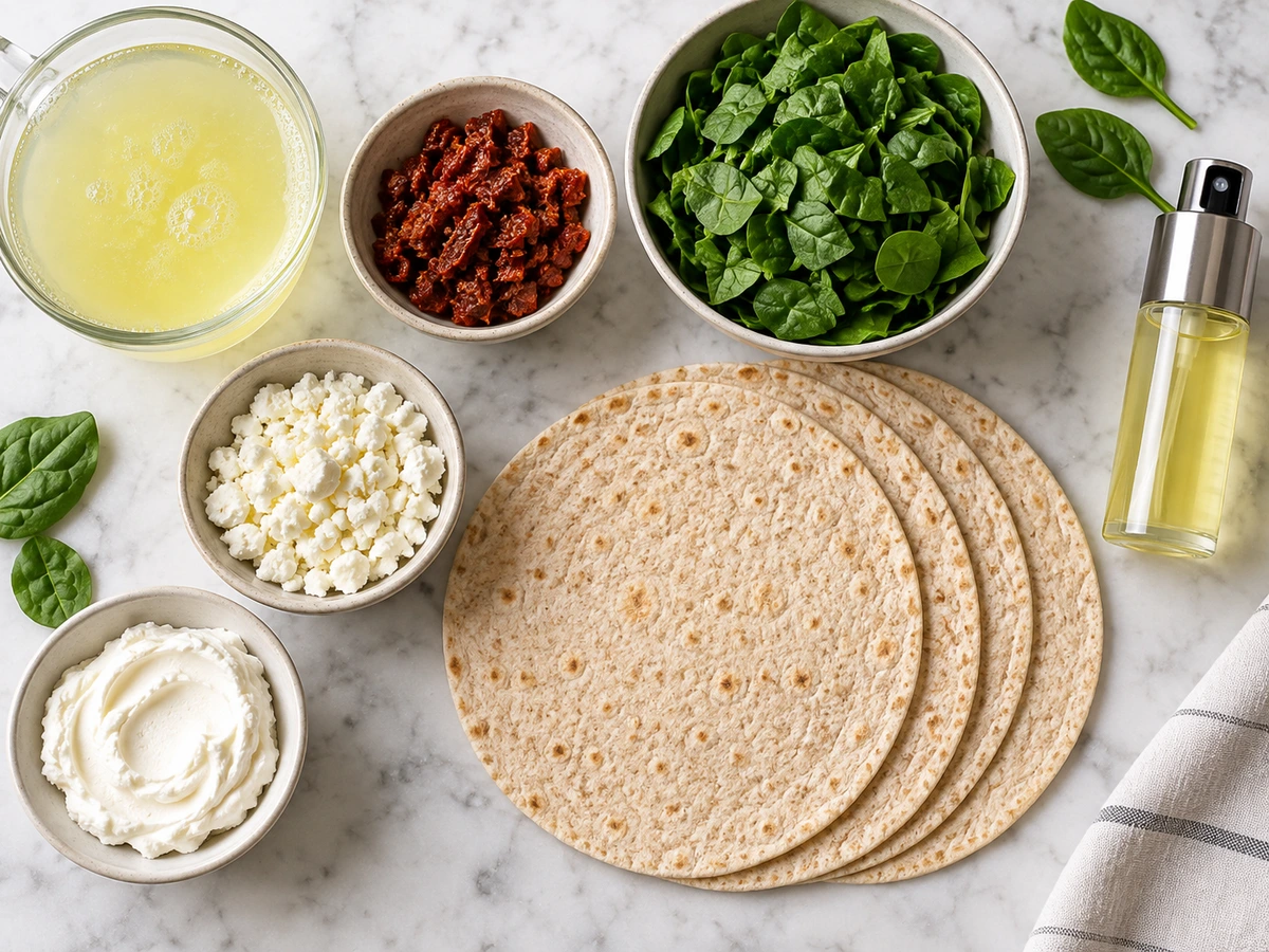 Exact measured ingredients for Copycat Starbucks Spinach, Egg White and Feta Wrap