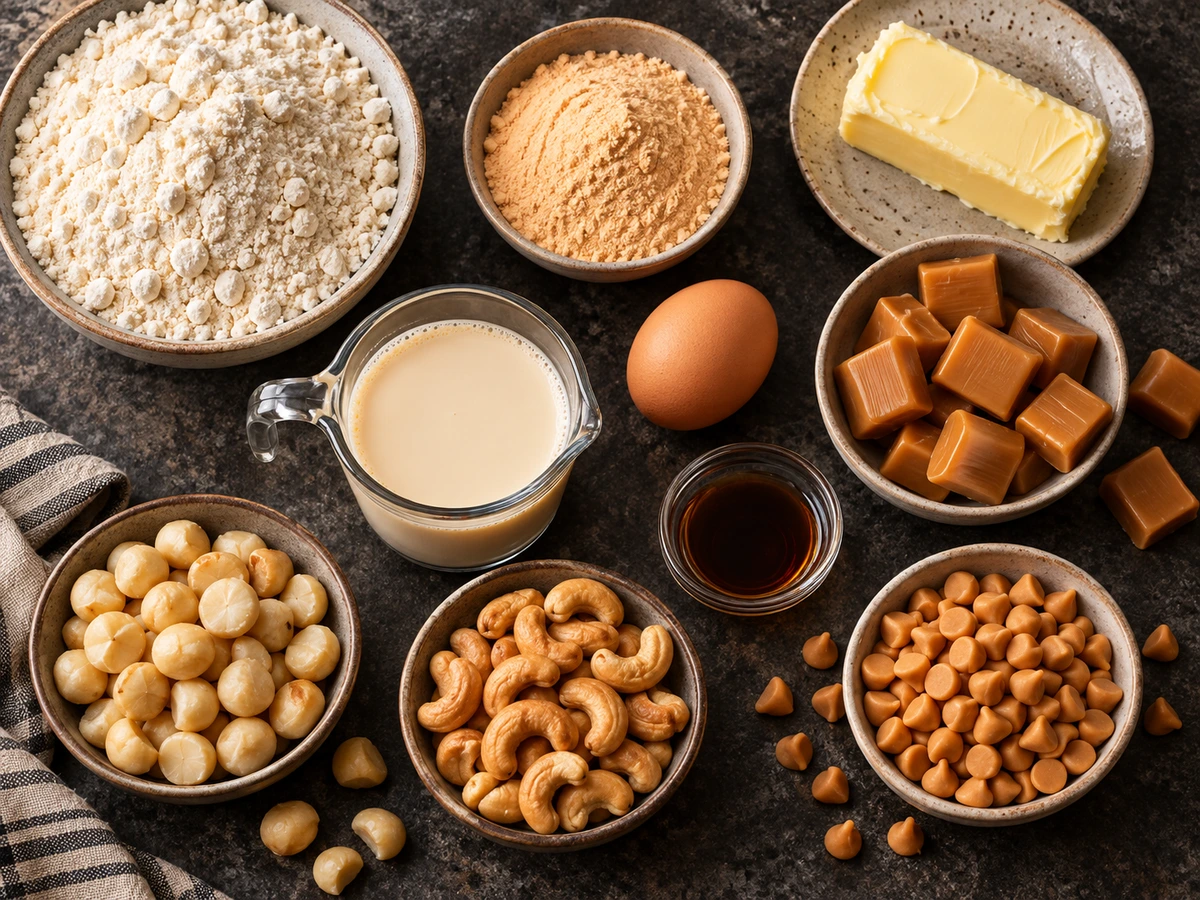 Exact measured ingredients for Gooey Butterscotch Nut Bars