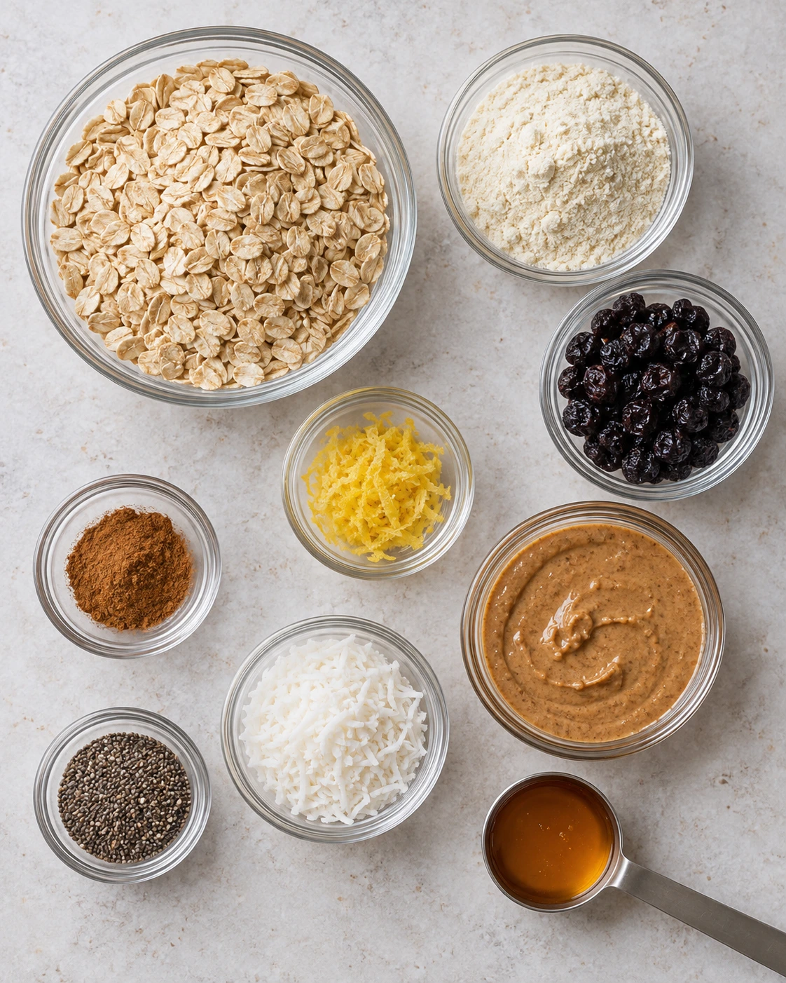 Exact measured ingredients for No-Bake Lemon Blueberry Protein Bites