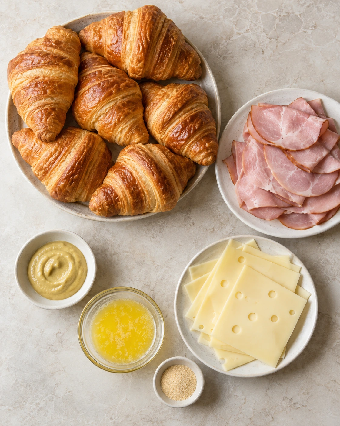 Exact measured ingredients for Baked Ham and Cheese Croissants