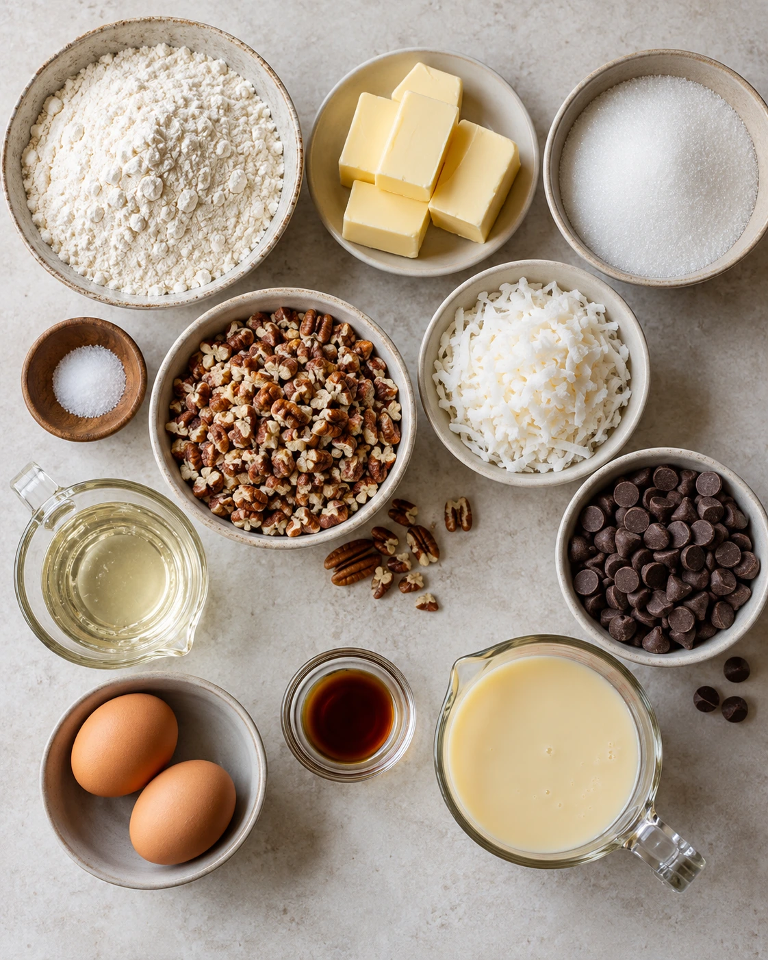 Exact measured ingredients for German Chocolate Pecan Pie Bars