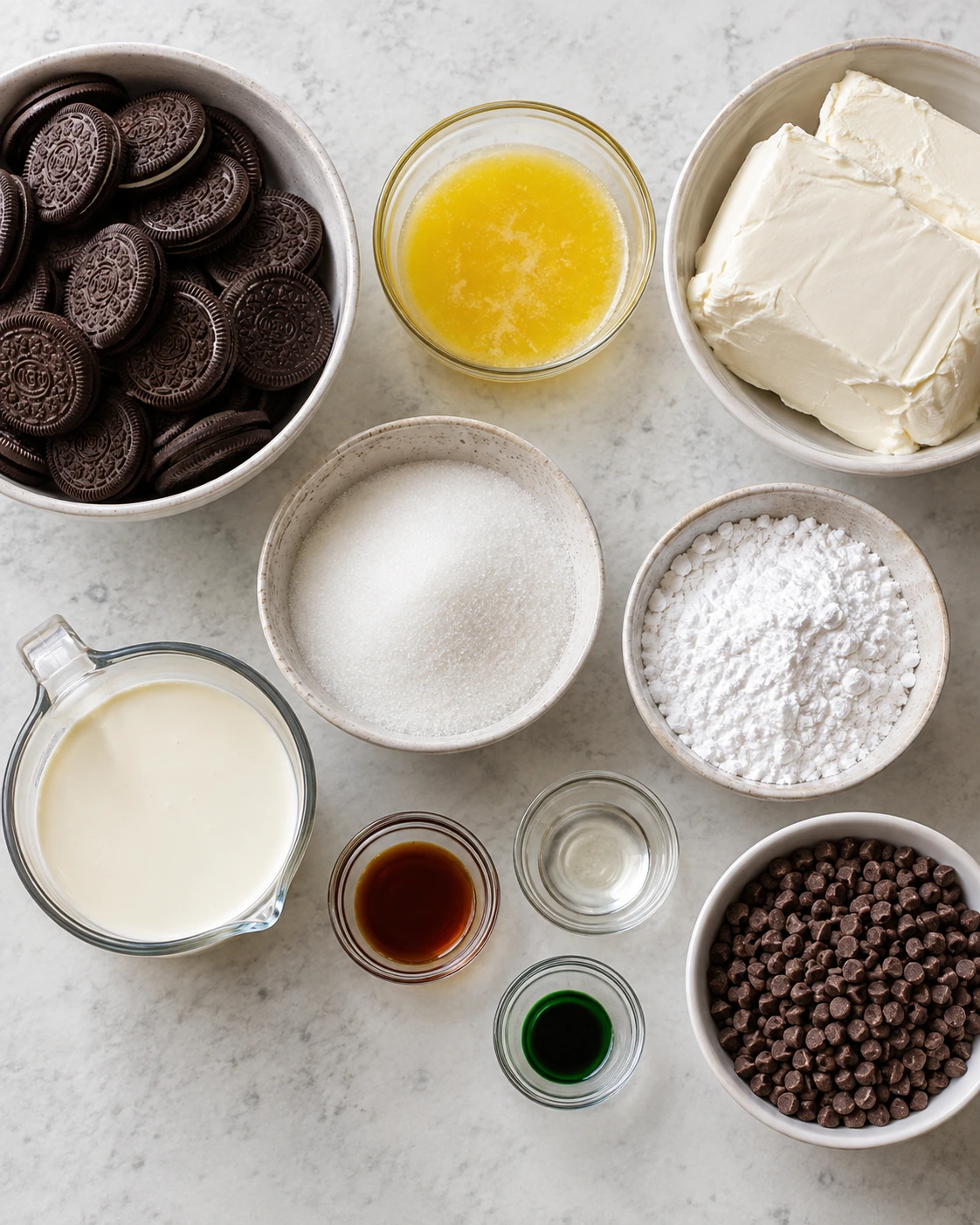 Exact measured ingredients for No Bake Mint Chocolate Chip Cheesecake
