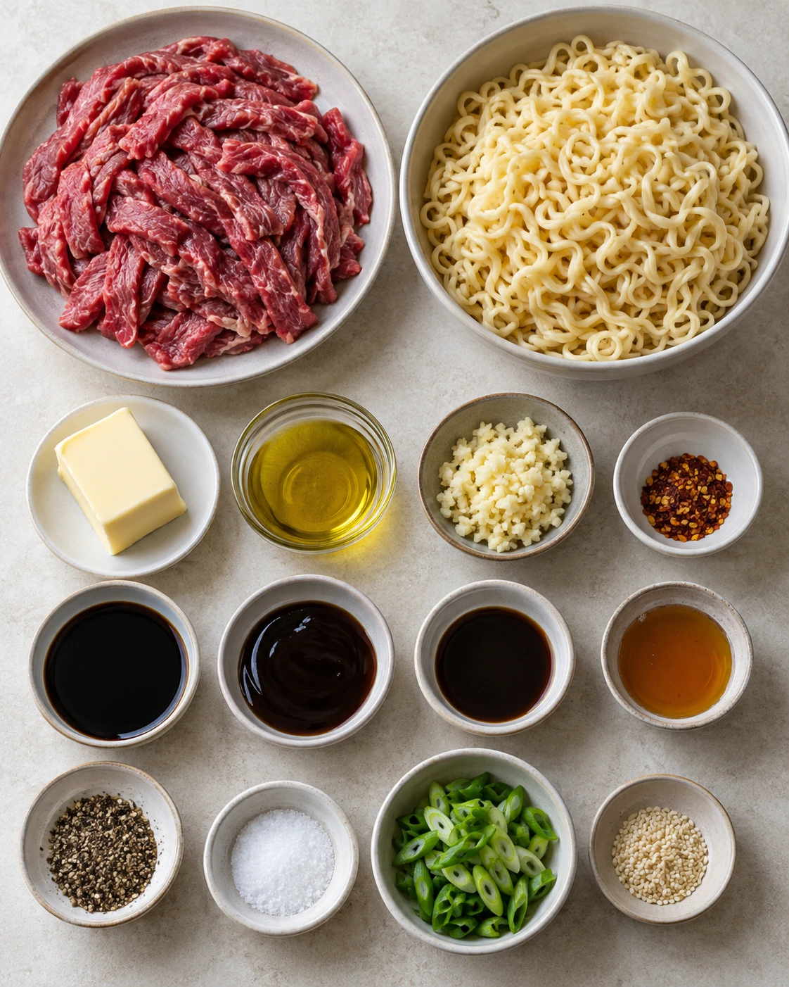 Exact measured ingredients for Garlic Butter Steak Lightning Noodles