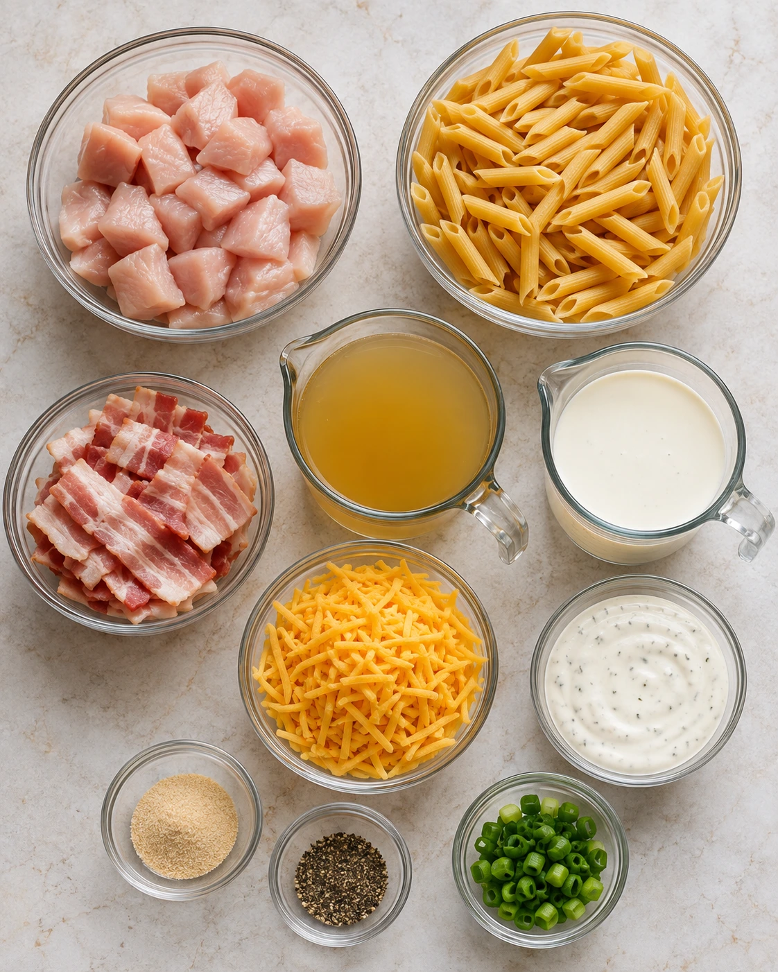 Exact measured ingredients for One-Pan Creamy Ranch Bacon Chicken Pasta