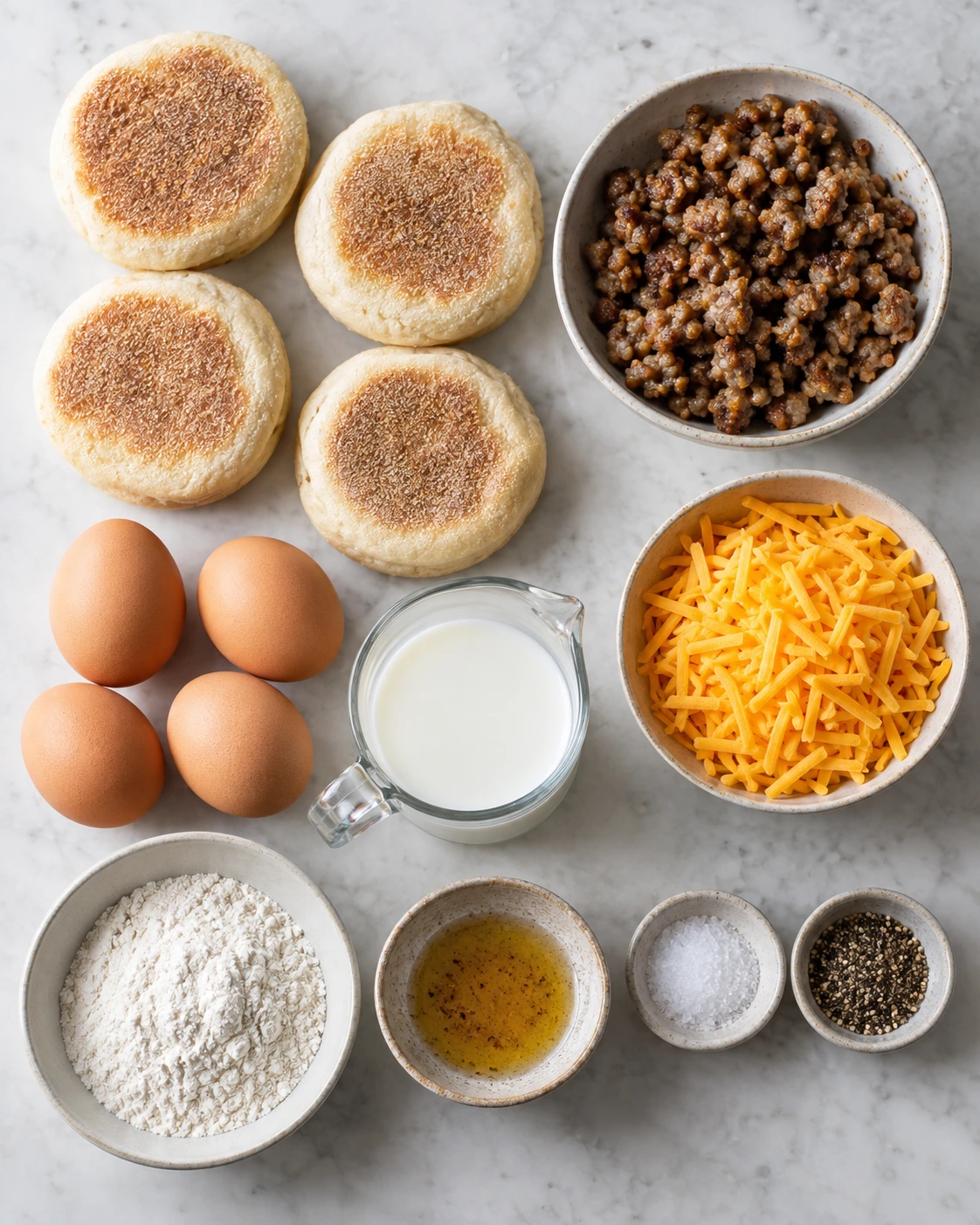 Exact measured ingredients for English Muffin Breakfast Pizza