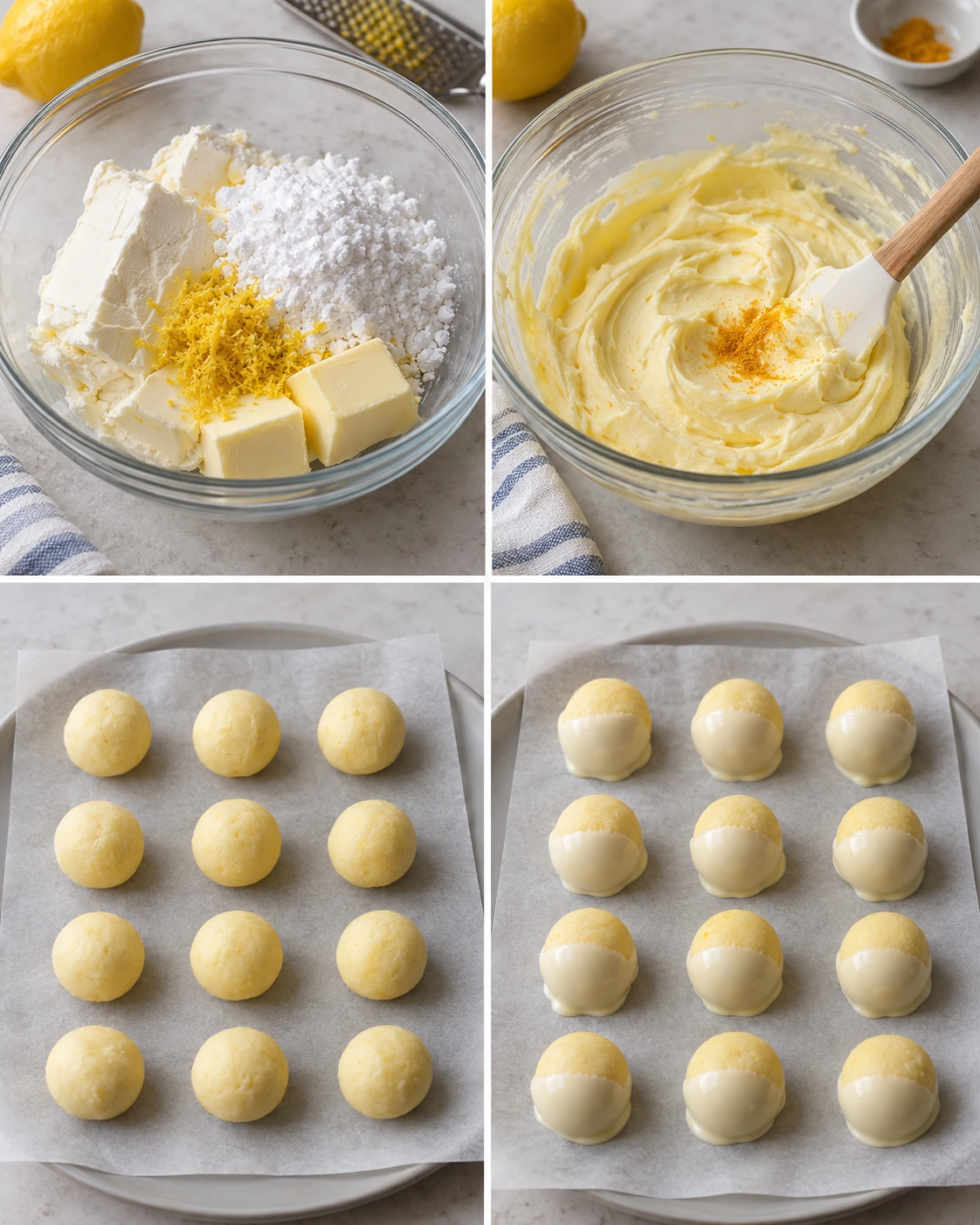 Four chronological preparation stages for Lemon Truffles