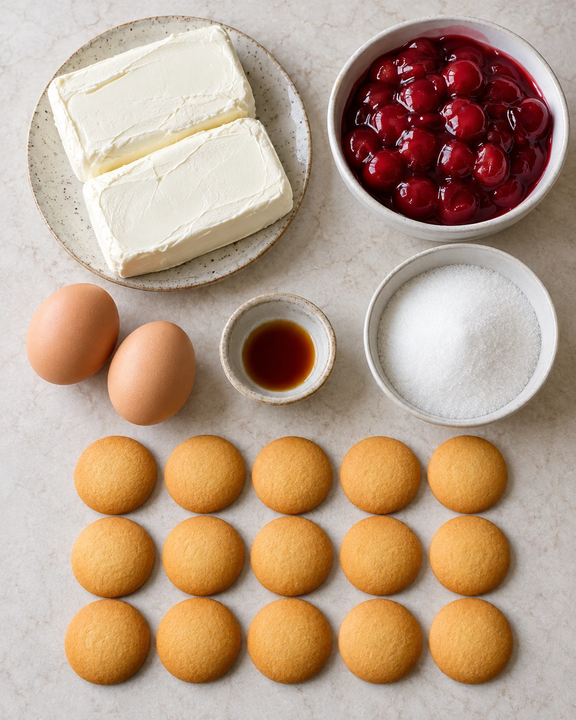 Exact measured ingredients for Super Easy Mini Cheesecakes with Vanilla Wafer Crust