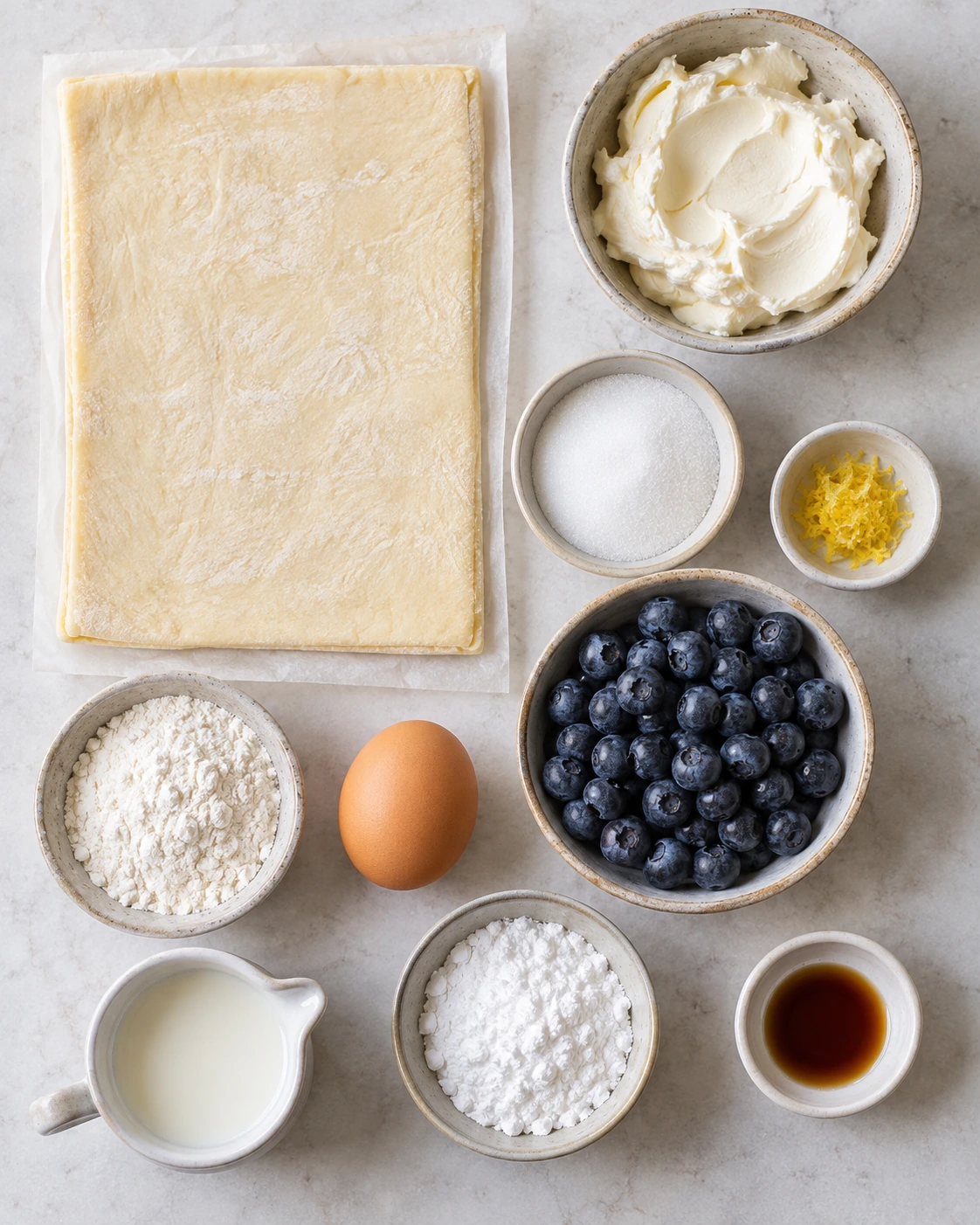 Exact measured ingredients for Blueberry Cream Cheese Puff Pastry