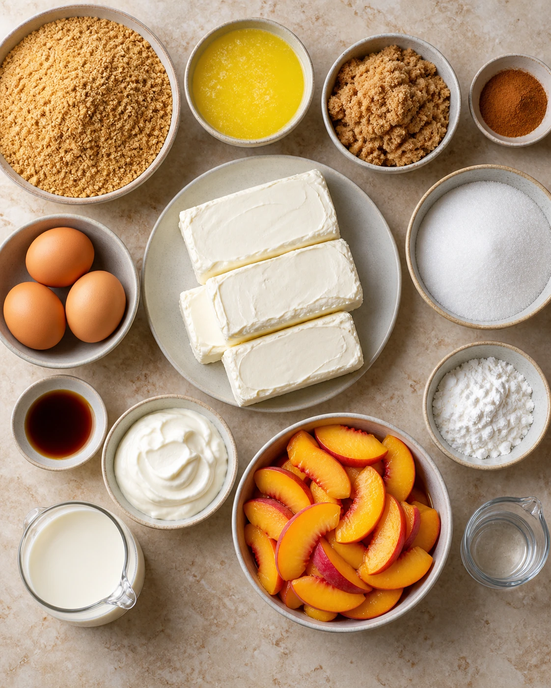 Exact measured ingredients for Peach Cobbler Cheesecake Recipe