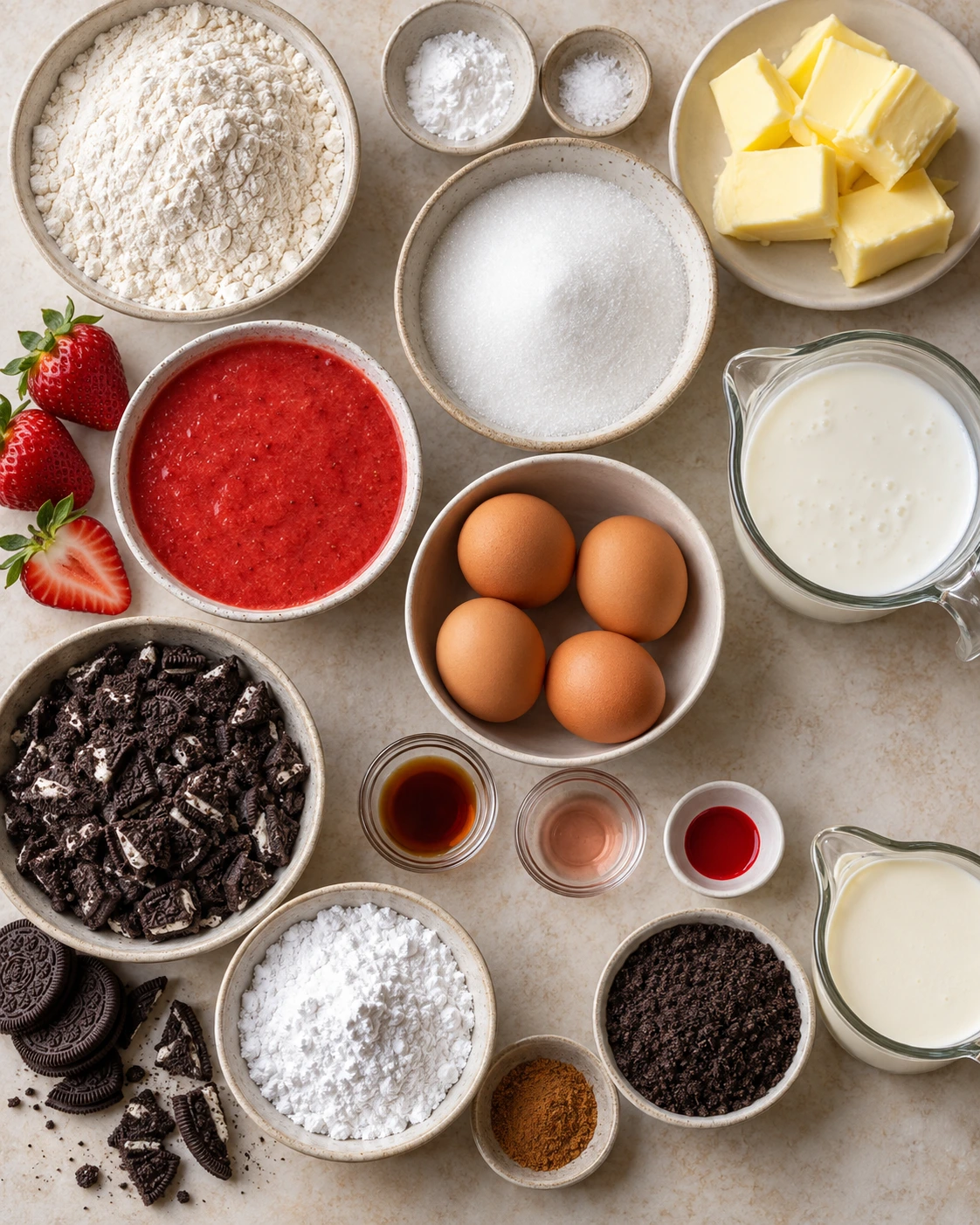 Exact measured ingredients for Strawberry Oreo Cake
