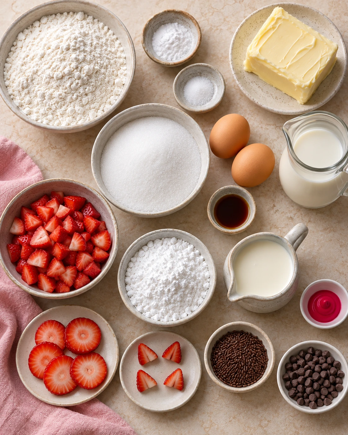 Exact measured ingredients for Strawberry Piggy Cupcakes