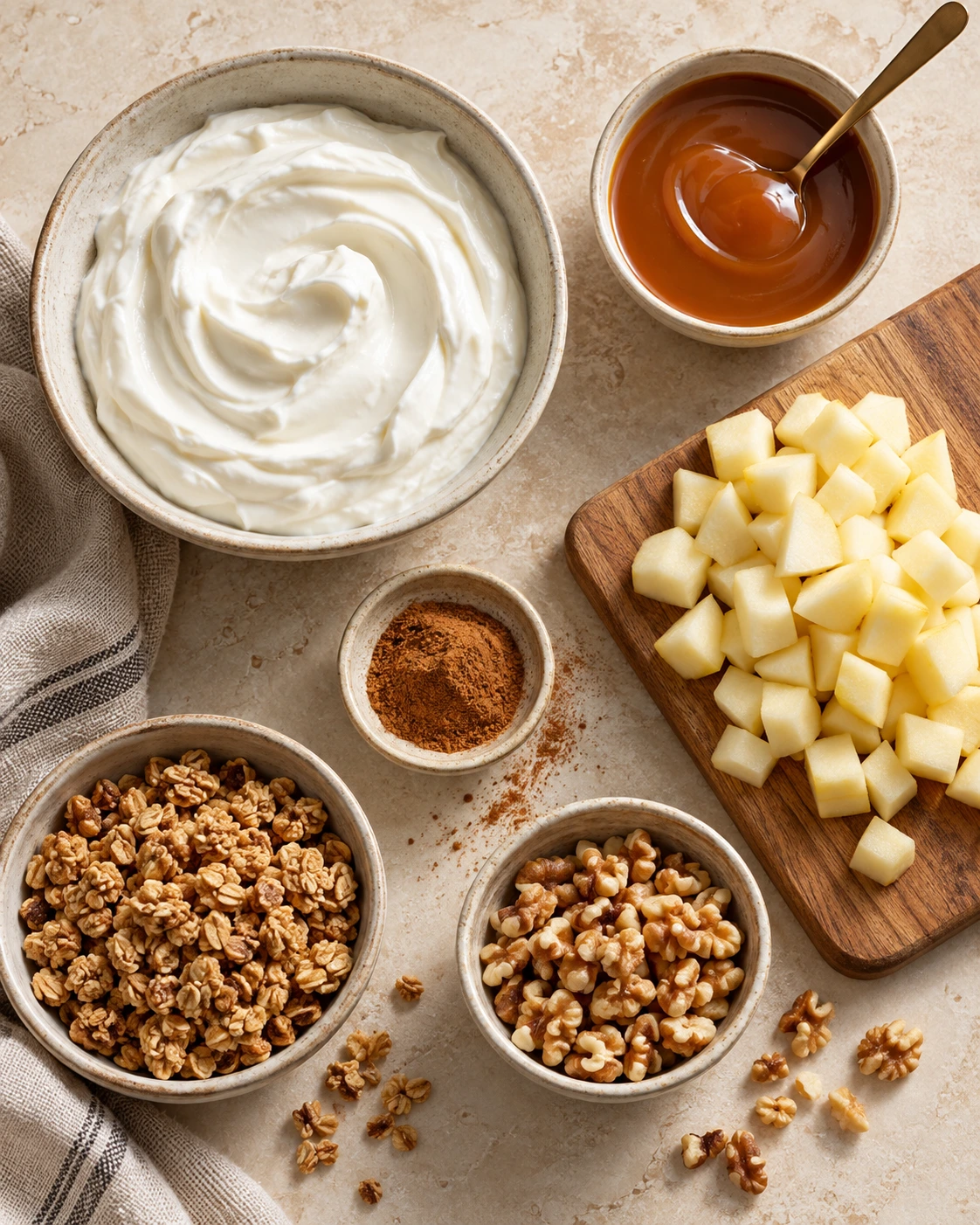 Exact measured ingredients for Caramel Apple Pie Yogurt Bowl
