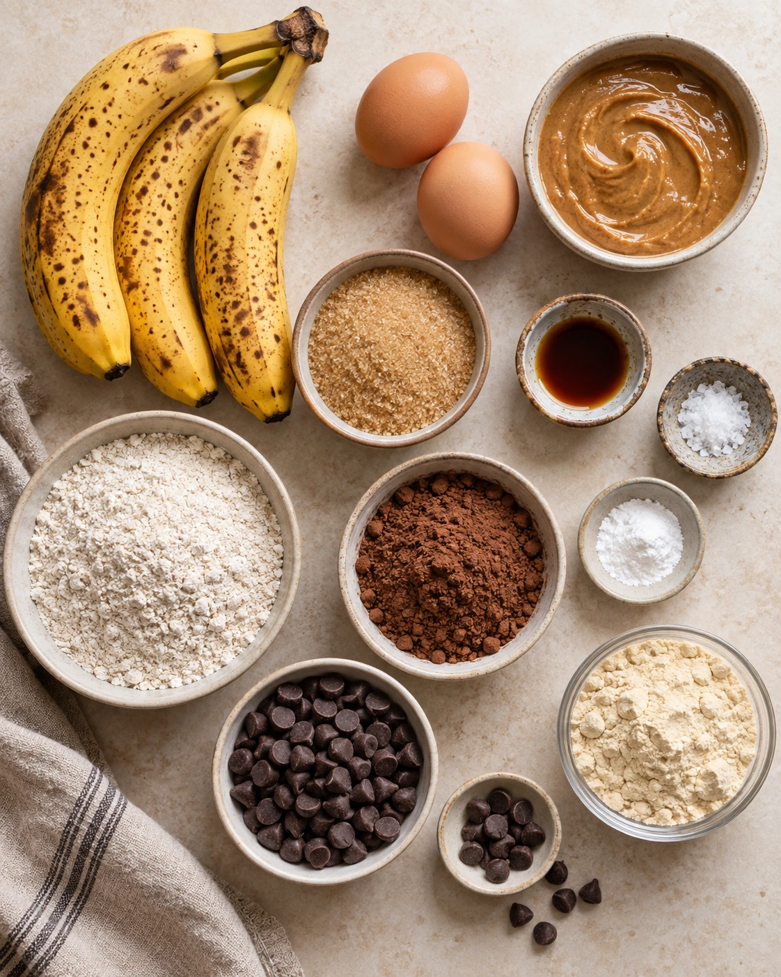 Exact measured ingredients for Healthy Chocolate Banana Bread