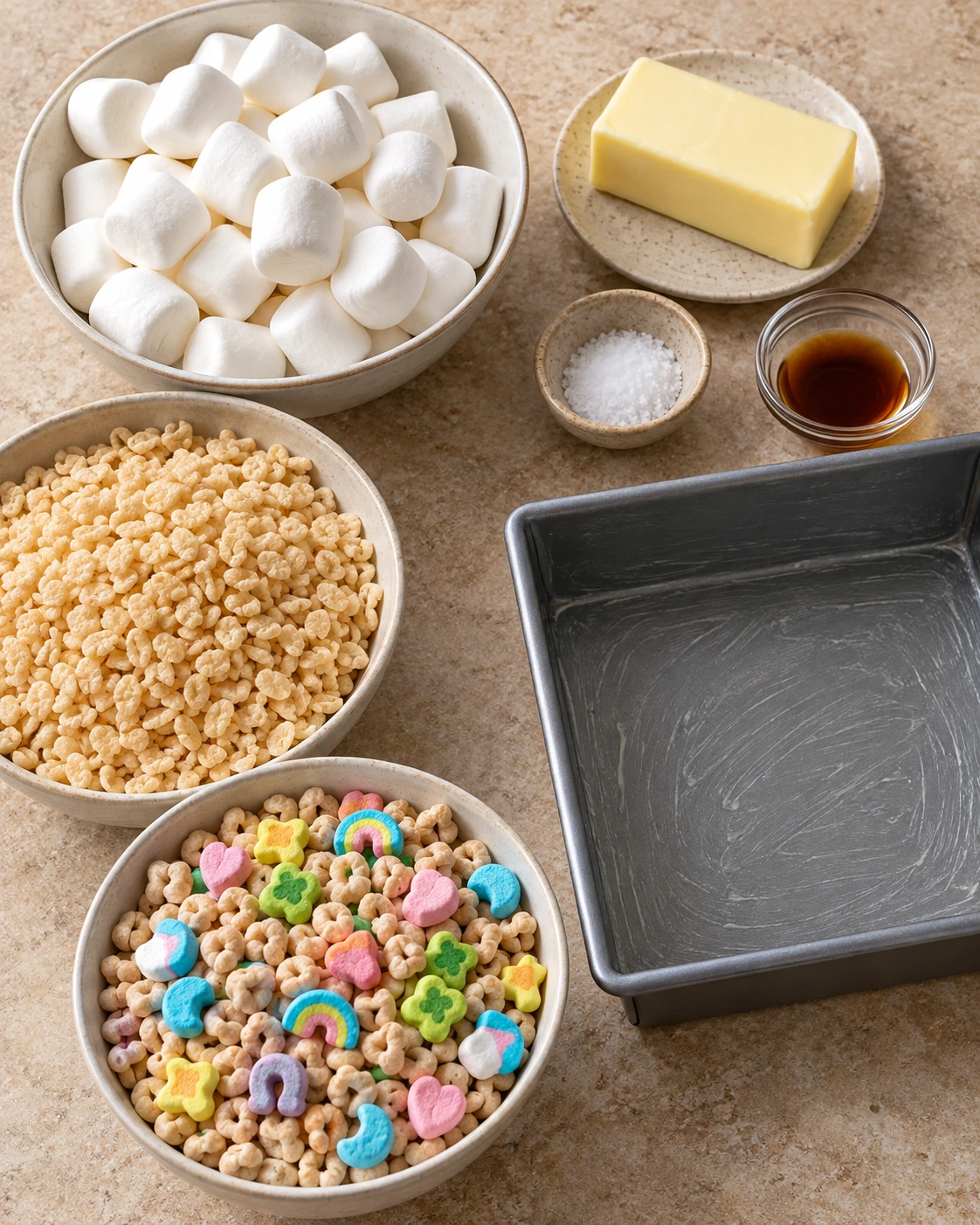 Exact measured ingredients for Lucky Charms Rice Krispie Treats
