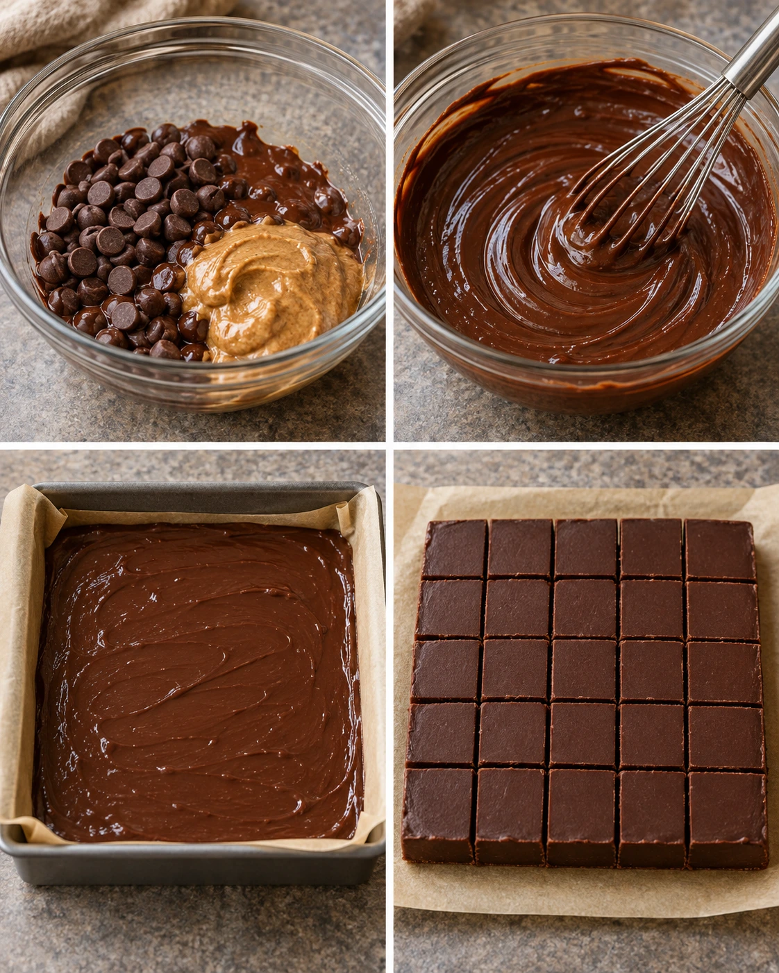 Four chronological preparation stages for Sugar Free Fudge