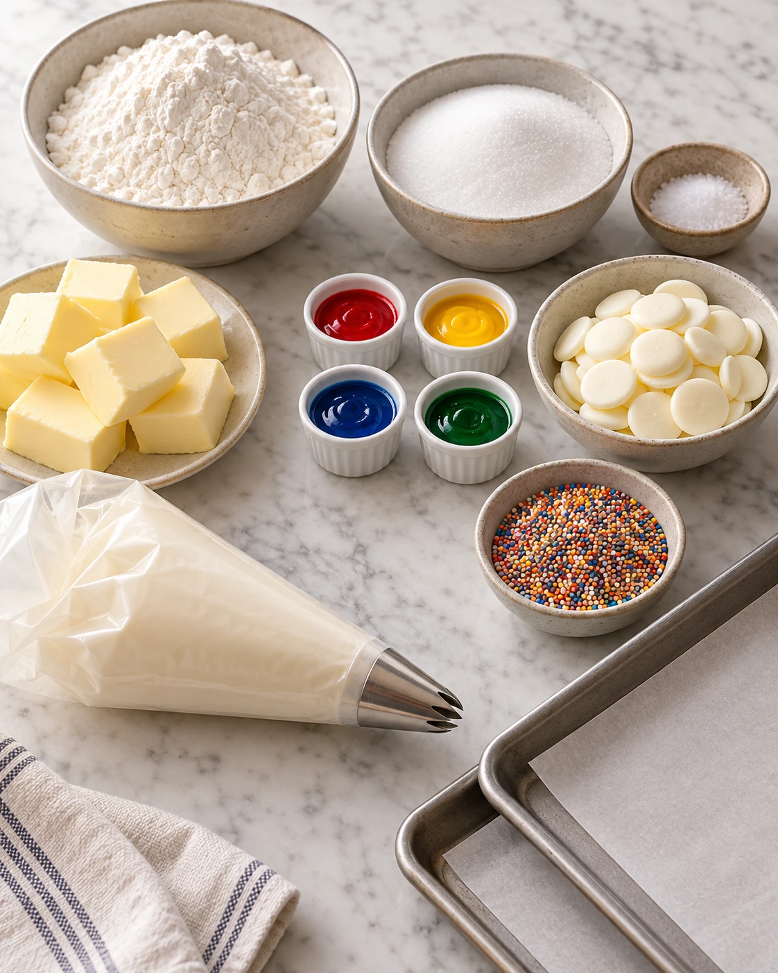 Exact measured ingredients for Piped Rainbow Shortbread Cookies