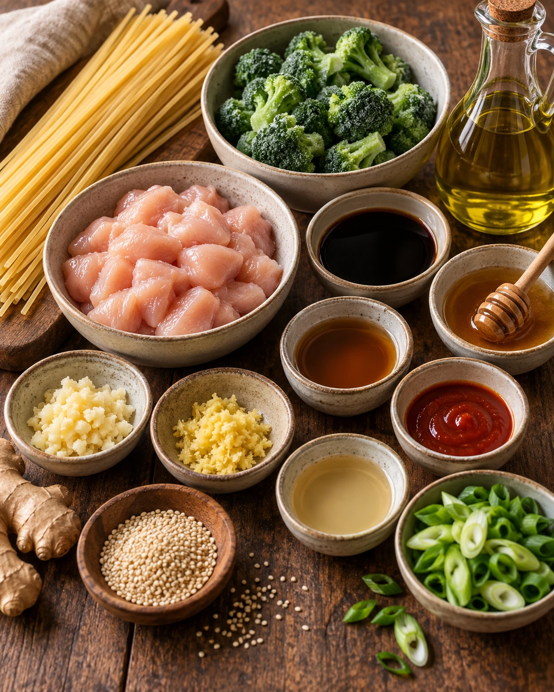Exact measured ingredients for Healthy Sesame Noodles with Chicken and Broccoli
