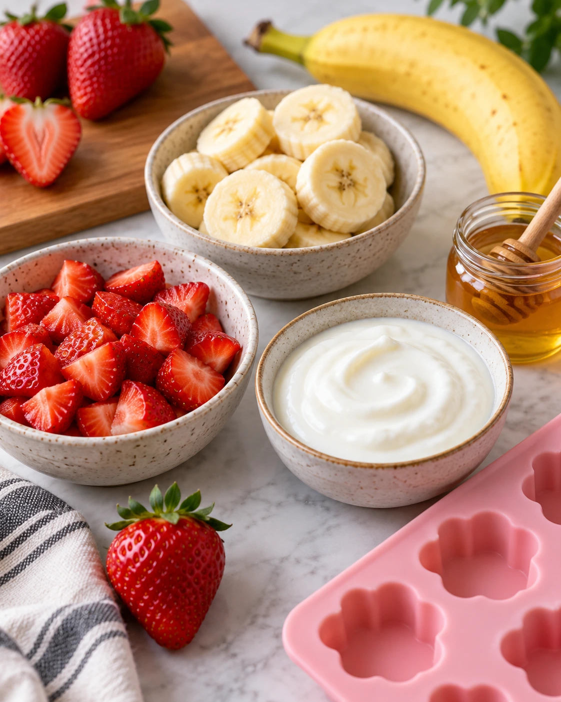 Exact measured ingredients for Strawberry and Banana Smoothie Bites for Dogs