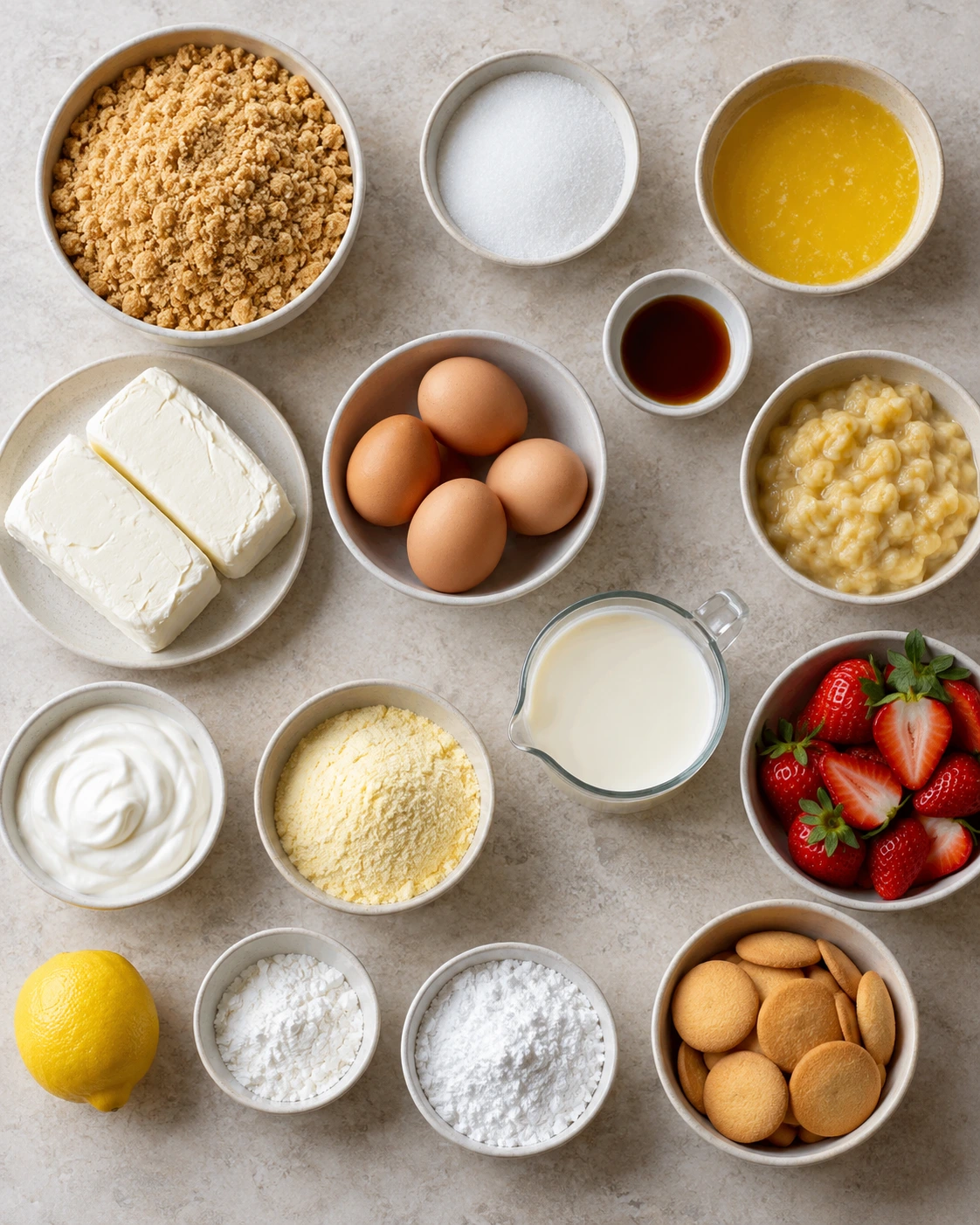 Exact measured ingredients for Strawberry Banana Pudding Cheesecake