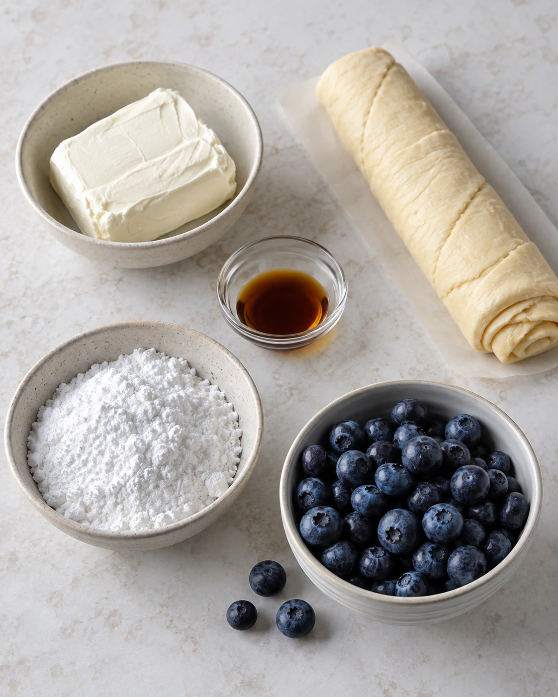Exact measured ingredients for Blueberry Cheesecake Rolls