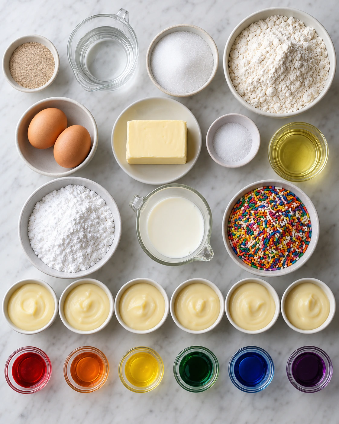 Exact measured ingredients for Rainbow-Filled Doughnuts
