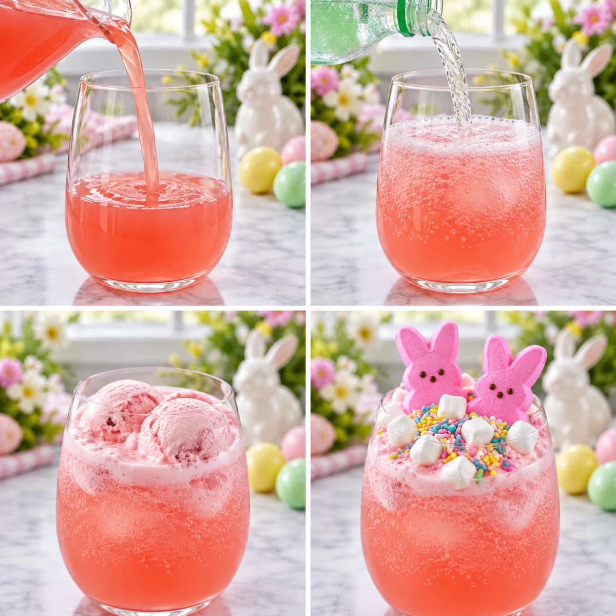 Four chronological preparation stages for Easter Bunny Punch