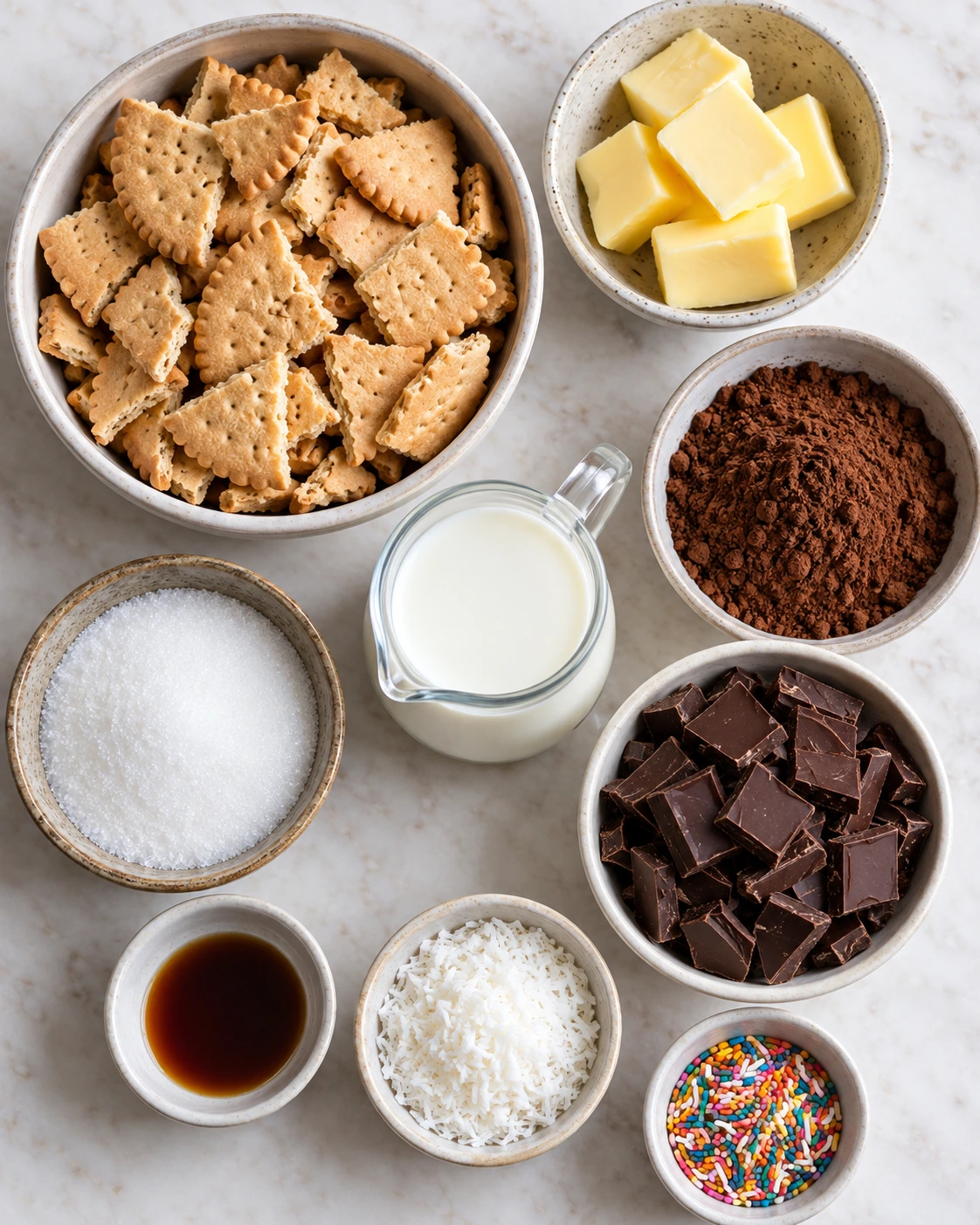 Exact measured ingredients for No-Bake Chocolate Biscuit Bars