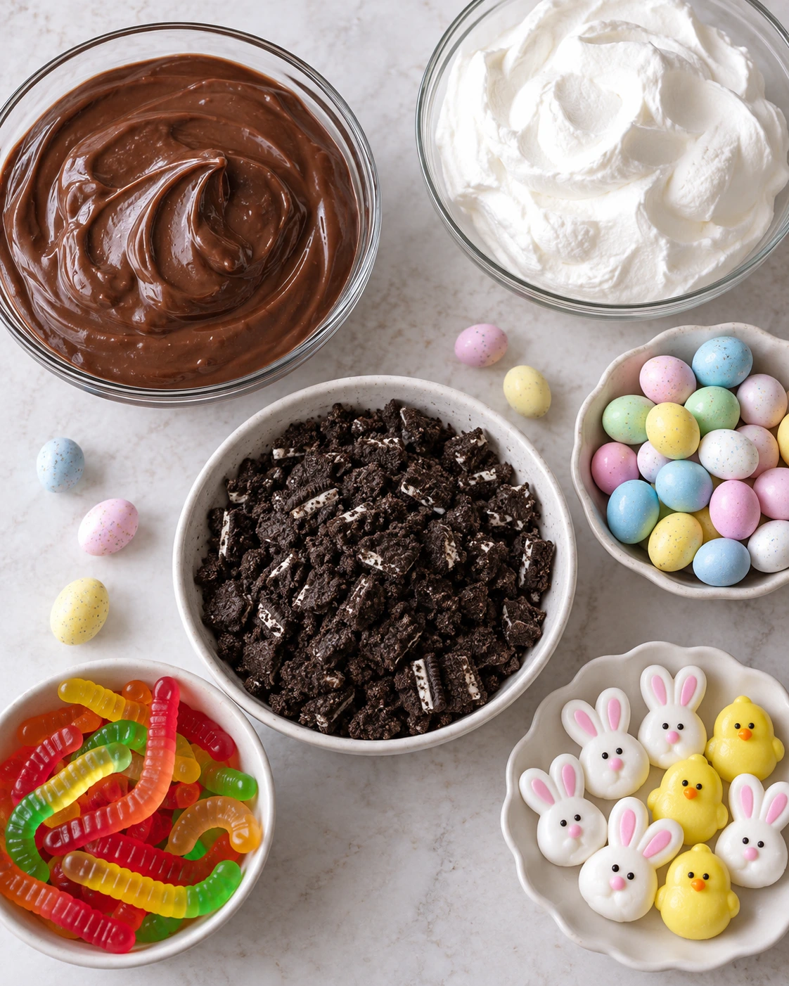 Exact measured ingredients for Easter Dirt Cups