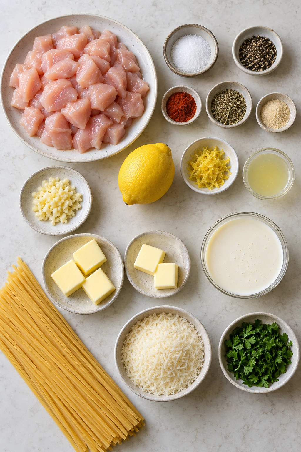 Exact measured ingredients for Lemon Chicken with Parmesan Linguine