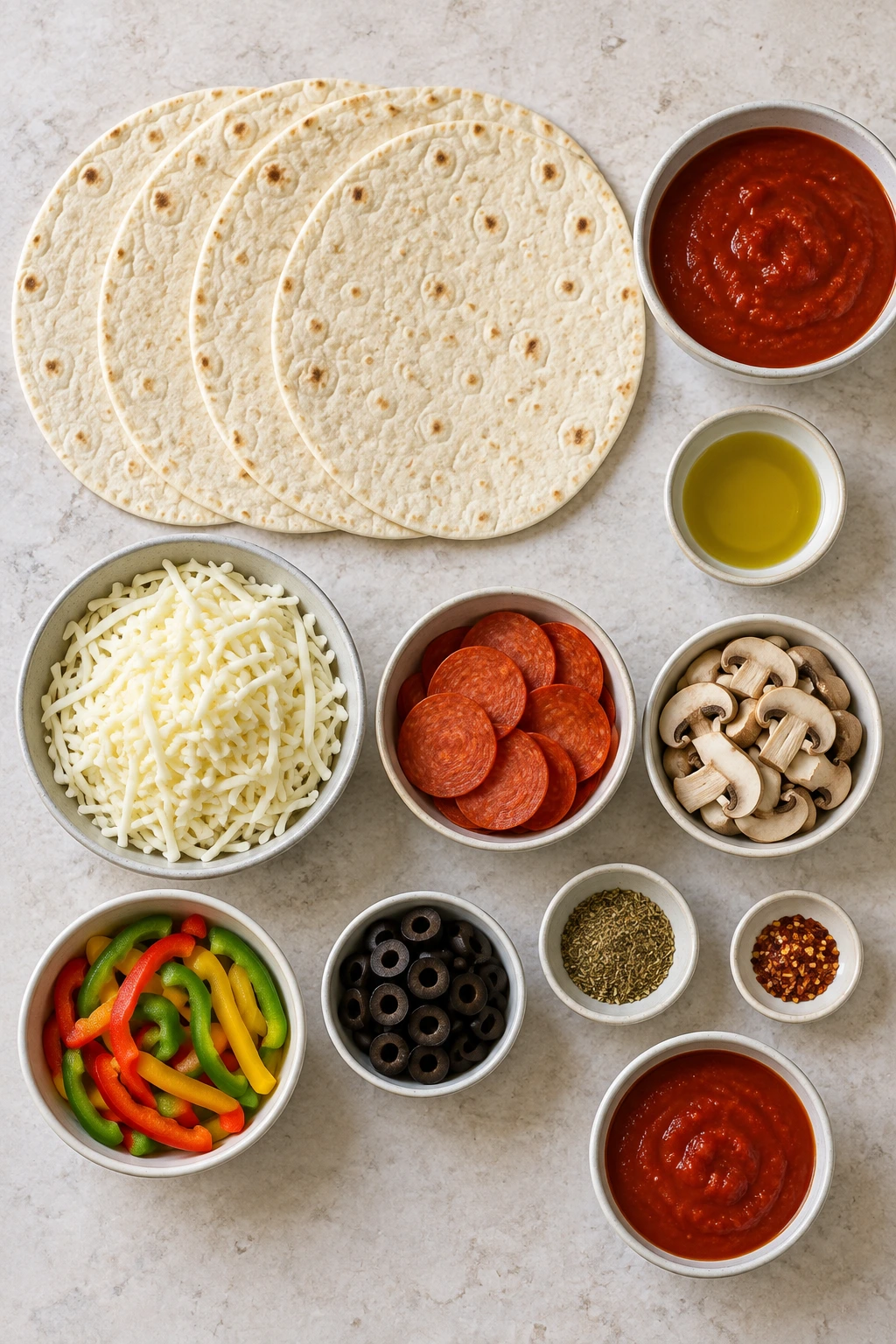 Exact measured ingredients for Baked Pizza Wraps
