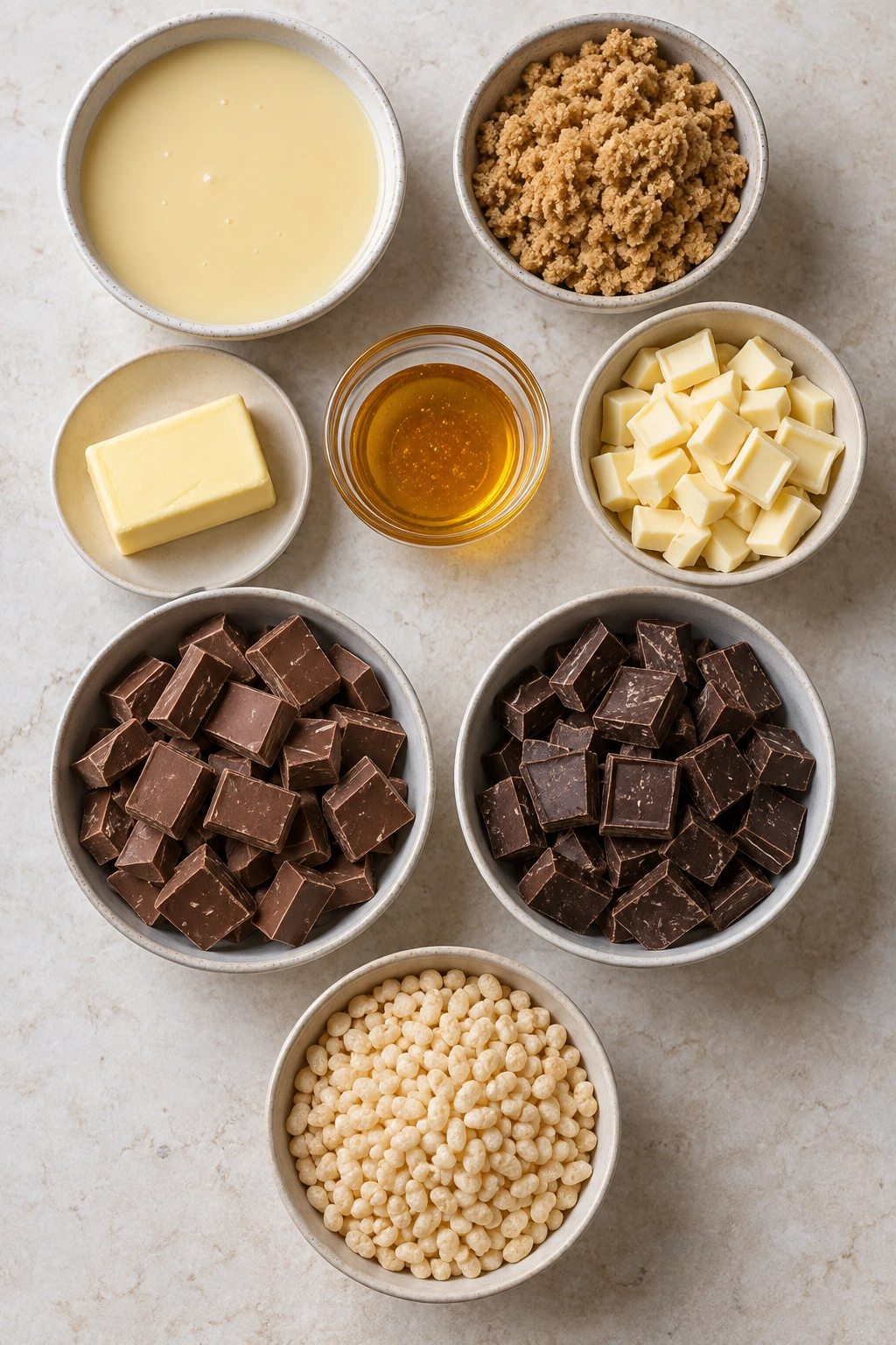 Exact measured ingredients for Caramel Fudge Crunch Bars