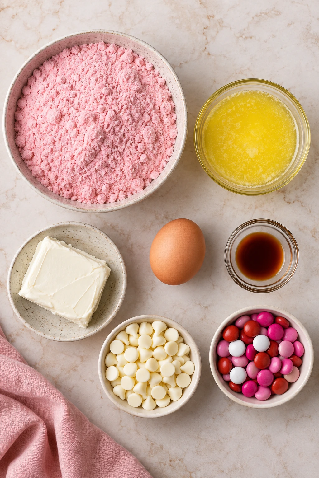 Exact measured ingredients for Strawberry Cake Mix Cookies