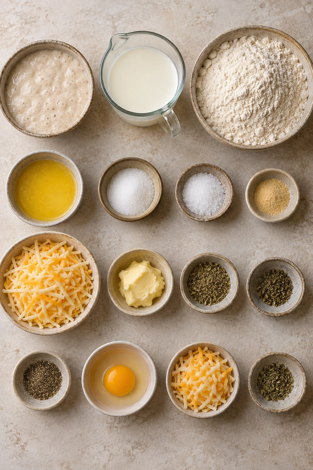 Exact measured ingredients for Sourdough Herb and Cheese Rolls