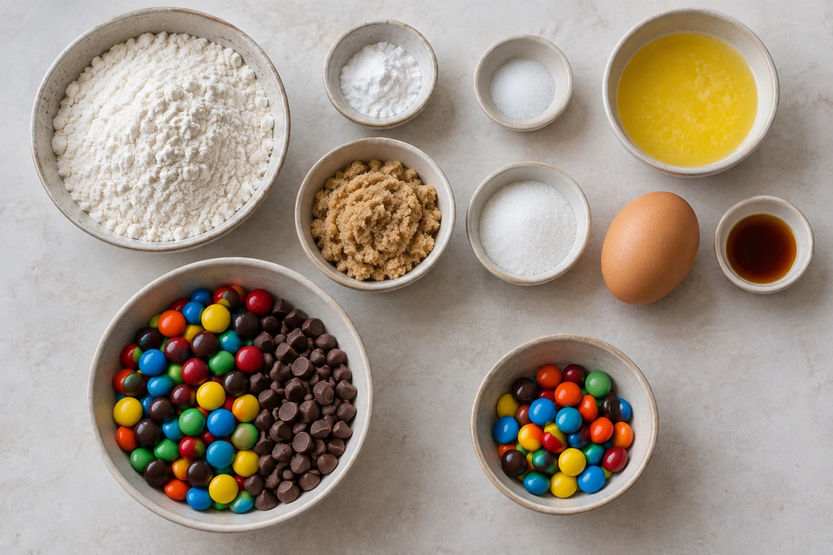 Exact measured ingredients for M&M Cookie Pizza