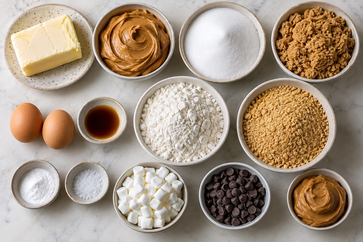 Exact measured ingredients for Peanut Butter S'mores Sandwich Cookies