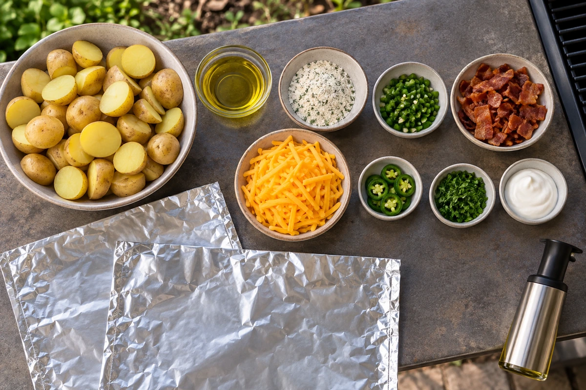 Exact measured ingredients for Cheesy Bacon Ranch Potato Foil Packets