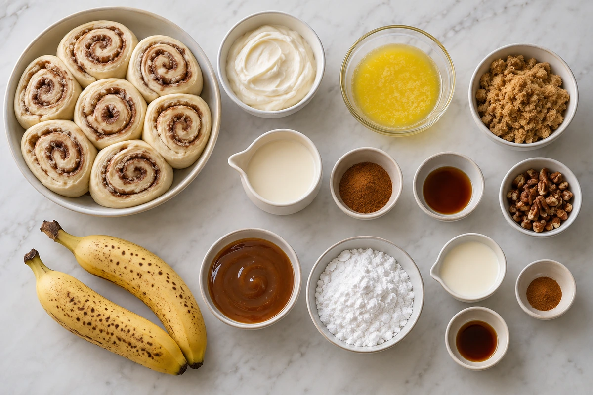 Exact measured ingredients for Bananas Foster Cinnamon Rolls