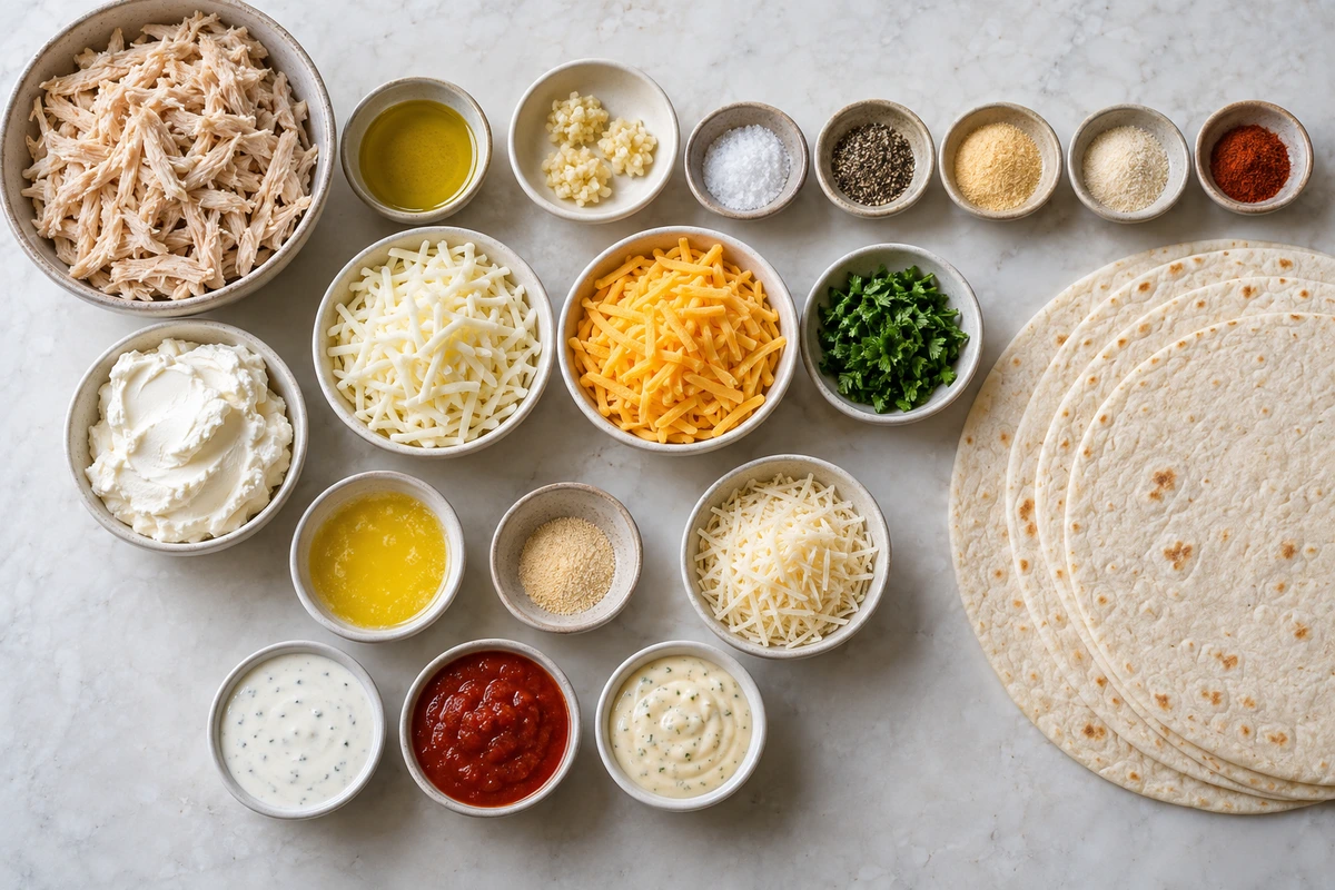 Exact measured ingredients for Cheesy Garlic Chicken Wraps