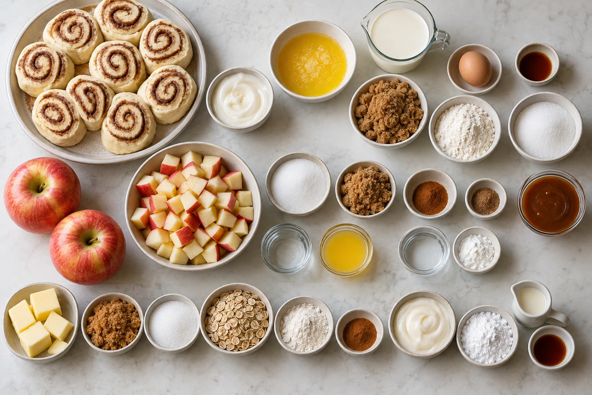 Exact measured ingredients for Apple Crisp Cinnamon Roll Casserole