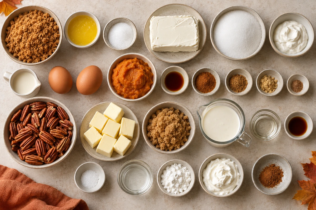 Exact measured ingredients for Pumpkin Pecan Mini Cheesecakes