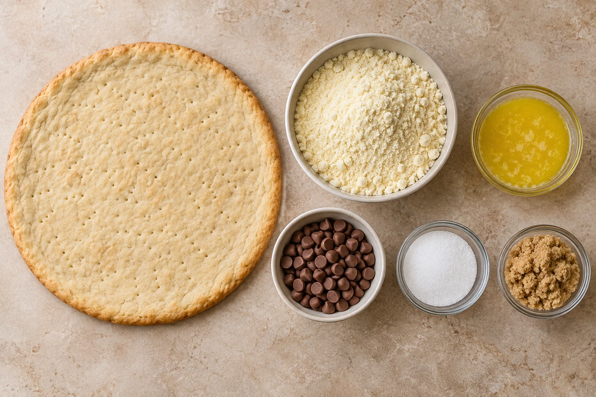 Exact measured ingredients for Chocolate Chip Dessert Pizza