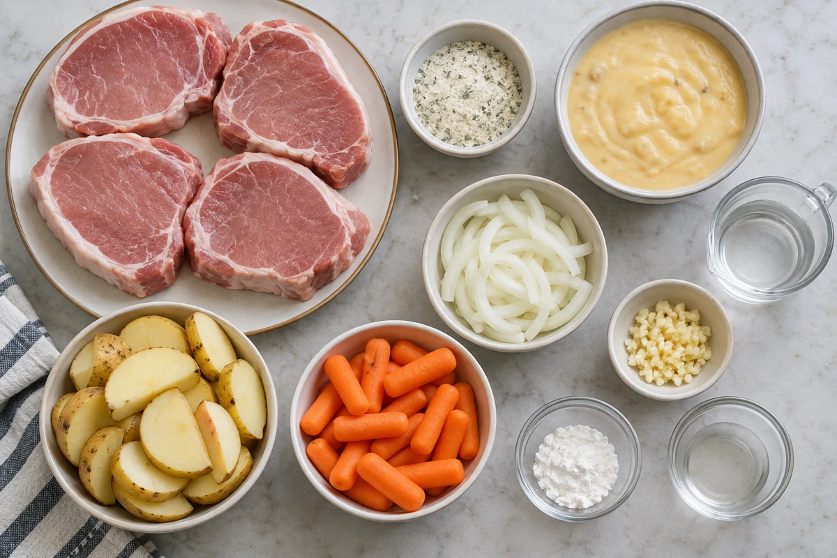 Exact measured ingredients for Slow Cooker Ranch Pork Chops