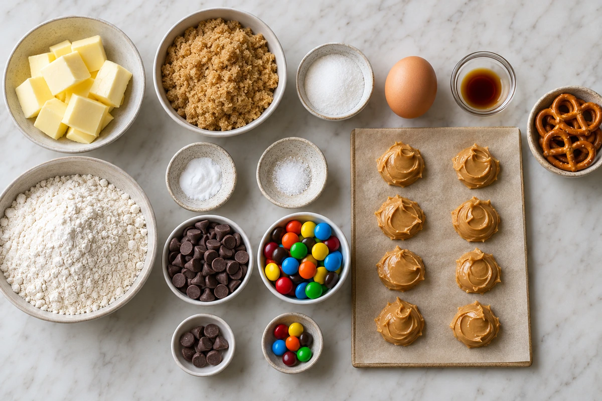Exact measured ingredients for Peanut Butter M&M Cookies