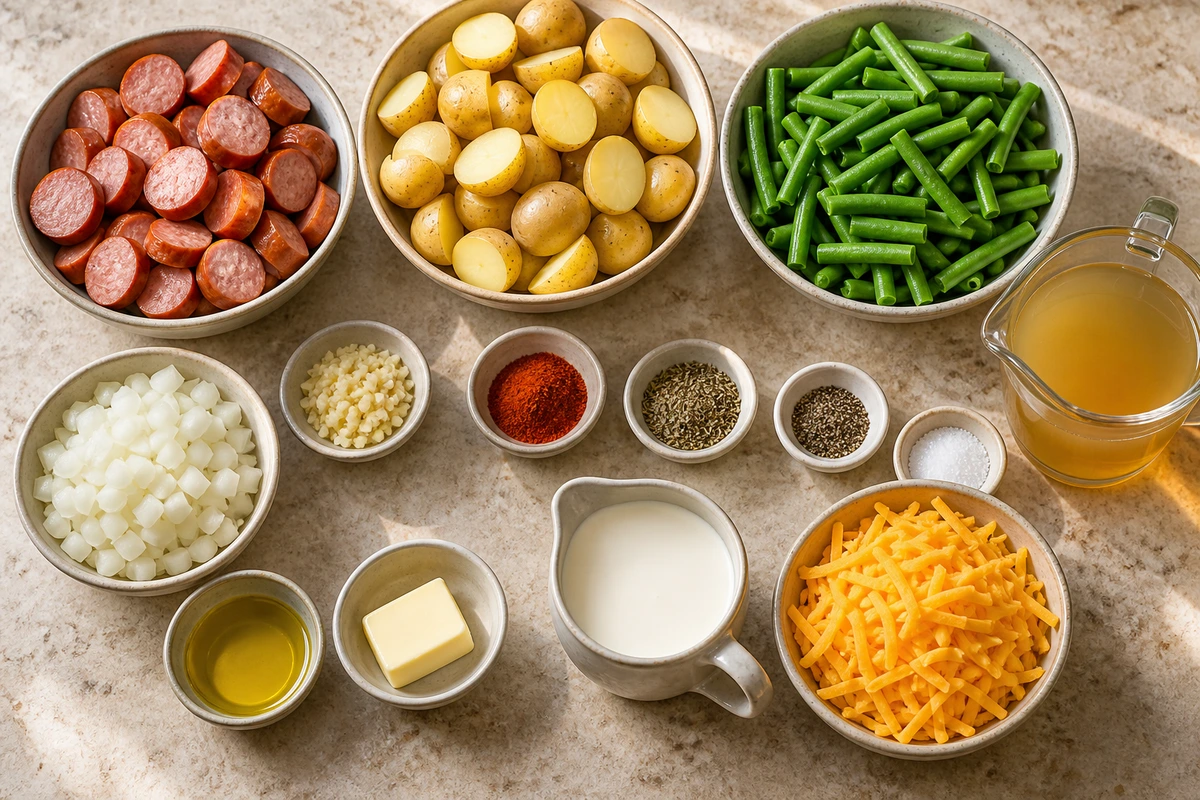 Exact measured ingredients for Sausage Green Bean Potato Casserole
