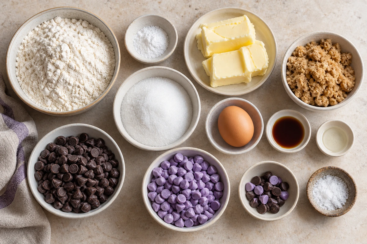 Exact measured ingredients for Lavender Chocolate Chip Cookies