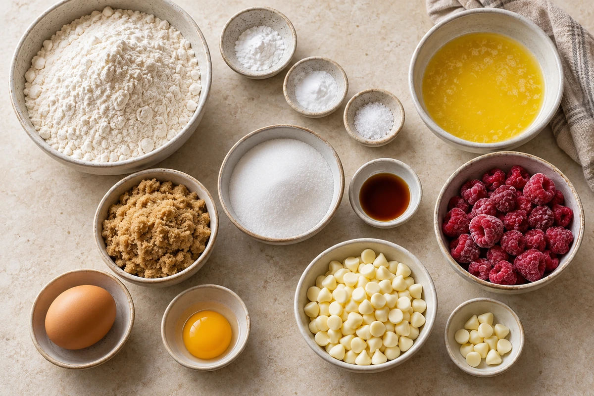 Exact measured ingredients for Raspberry White Chocolate Cookies Recipe