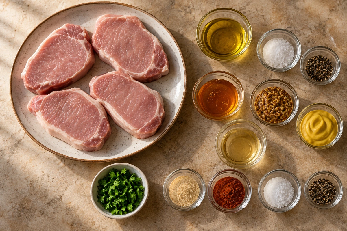 Exact measured ingredients for Honey Mustard Pork Chops In Oven