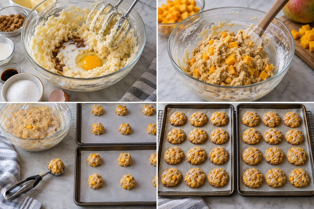 Four chronological preparation stages for Mango Cookie Recipe