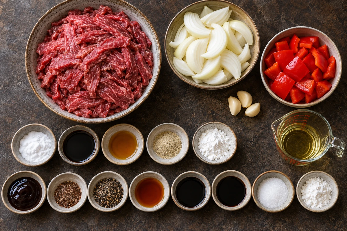 Exact measured ingredients for Black Pepper Beef